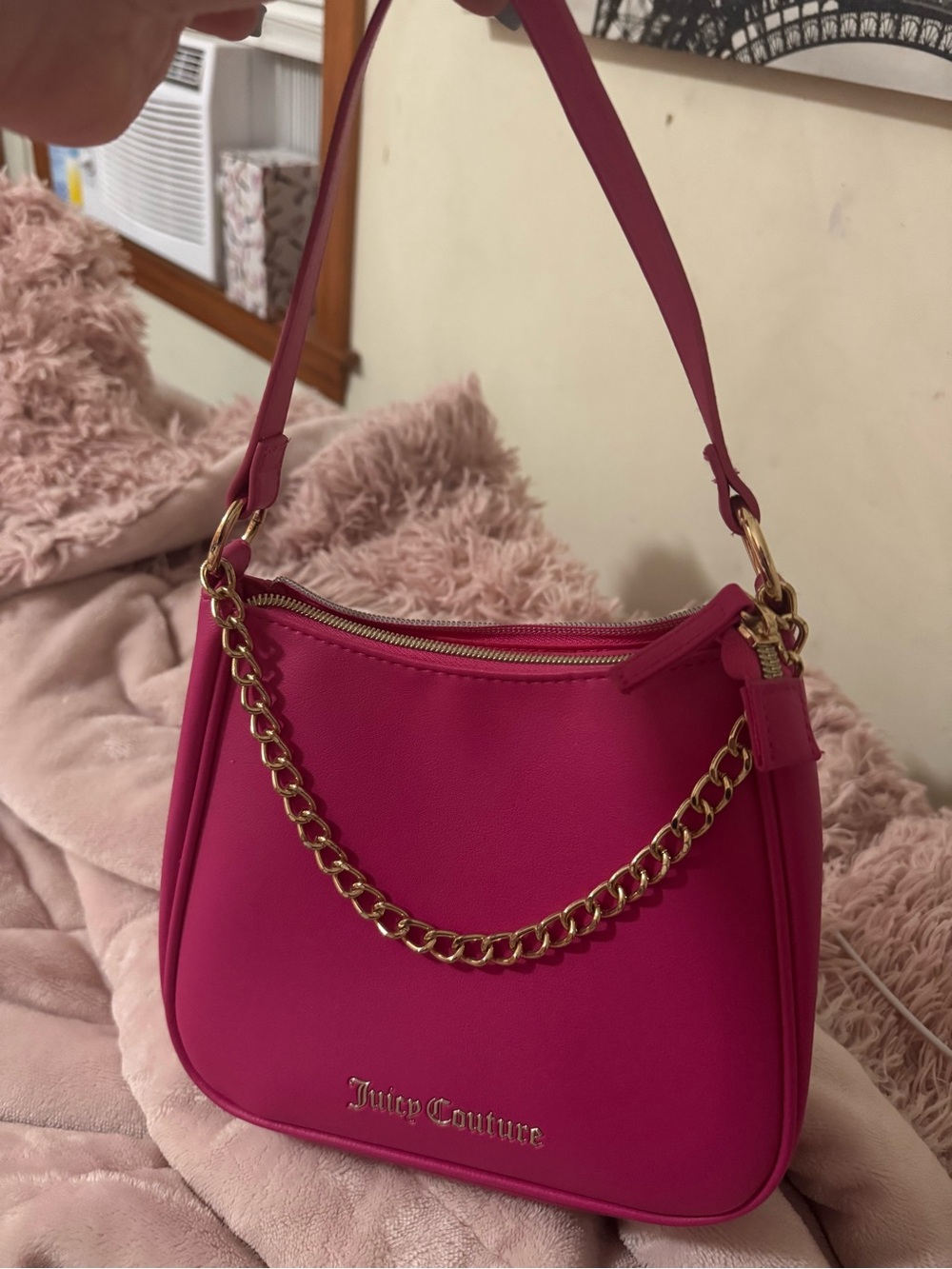 Juicy Couture Fuchsia Shoulder Bag with Gold Chain Accent